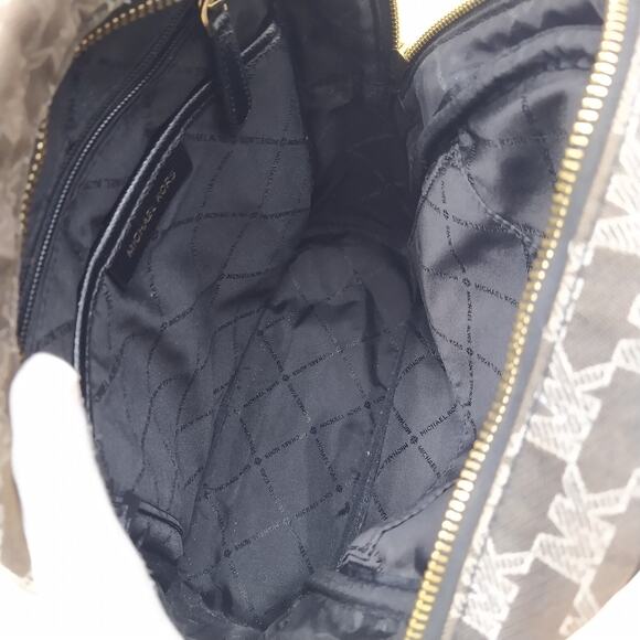 Michael Kors Brown Canvas Leather Trim MK Printed Top Zipper Closure Backpack main image 11